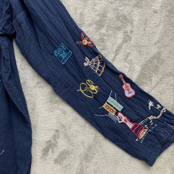 Johnny Was Biya Tunic Women S Blue Rondo Crew Neck Long Sleeve Blouse Boho Chic - Picture 5 of 14